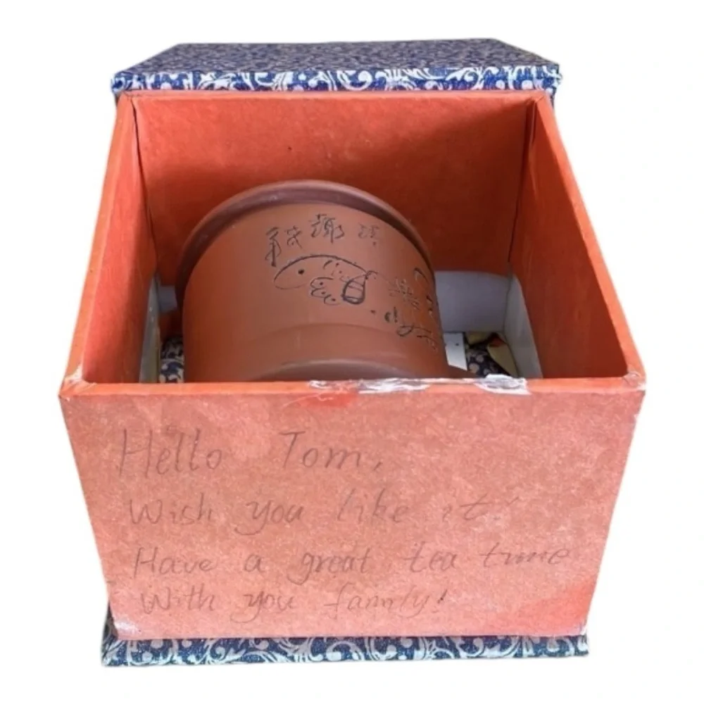 Chinese Lidded Clay Teacup Bottom Stamp 3x3 1/2 Storage Box